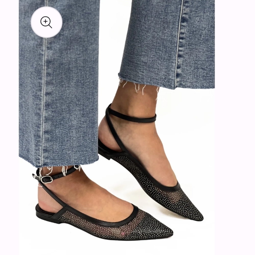 NWT Free People SHEER GLITTER JULES FLAT in Black Size 7
